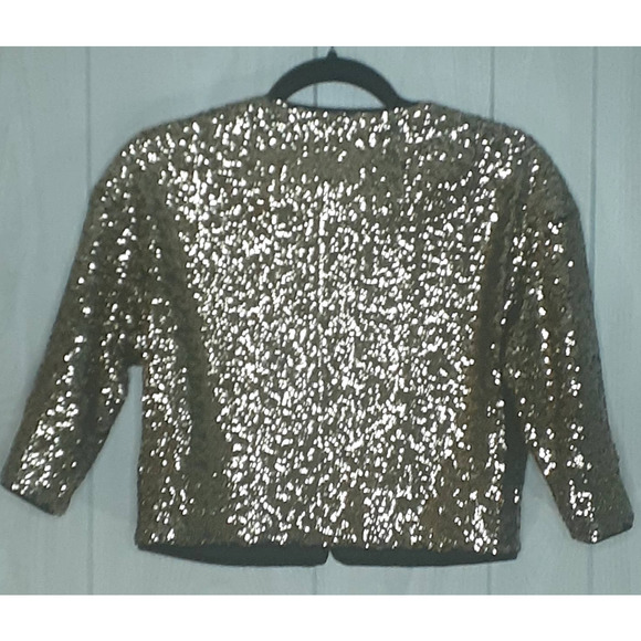 Milly Cropped Black and Gold Sequin Jacket Size Small Cropped Sleeves - Picture 5 of 5